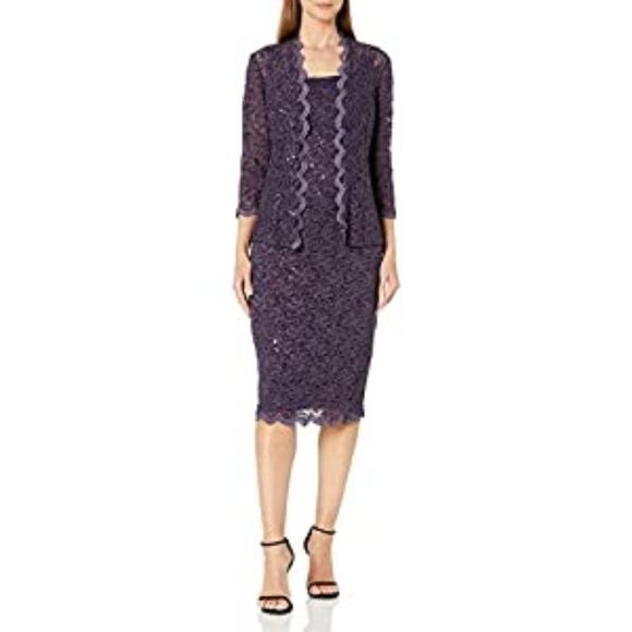 Alex Evenings Women's Tea Length Lace Jacket Dress